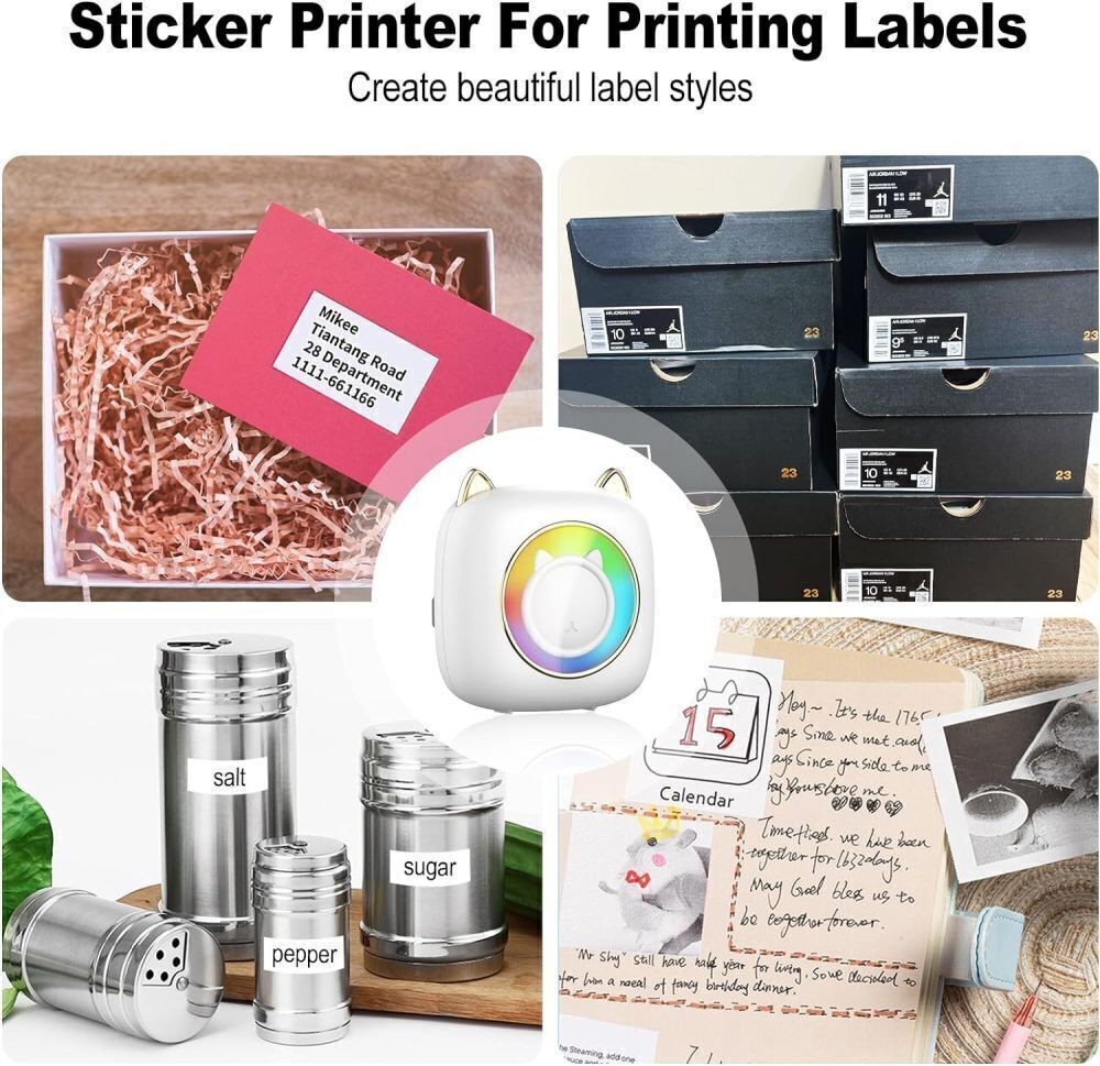 Portable Bluetooth Mini Thermal Printer Photo Study Notes Printing with LED RGB