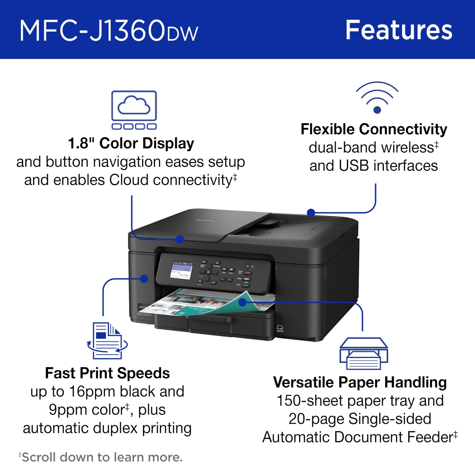 Brother Work Smart MFC-J1360DW Wireless Color All-In-One Inkjet Printer