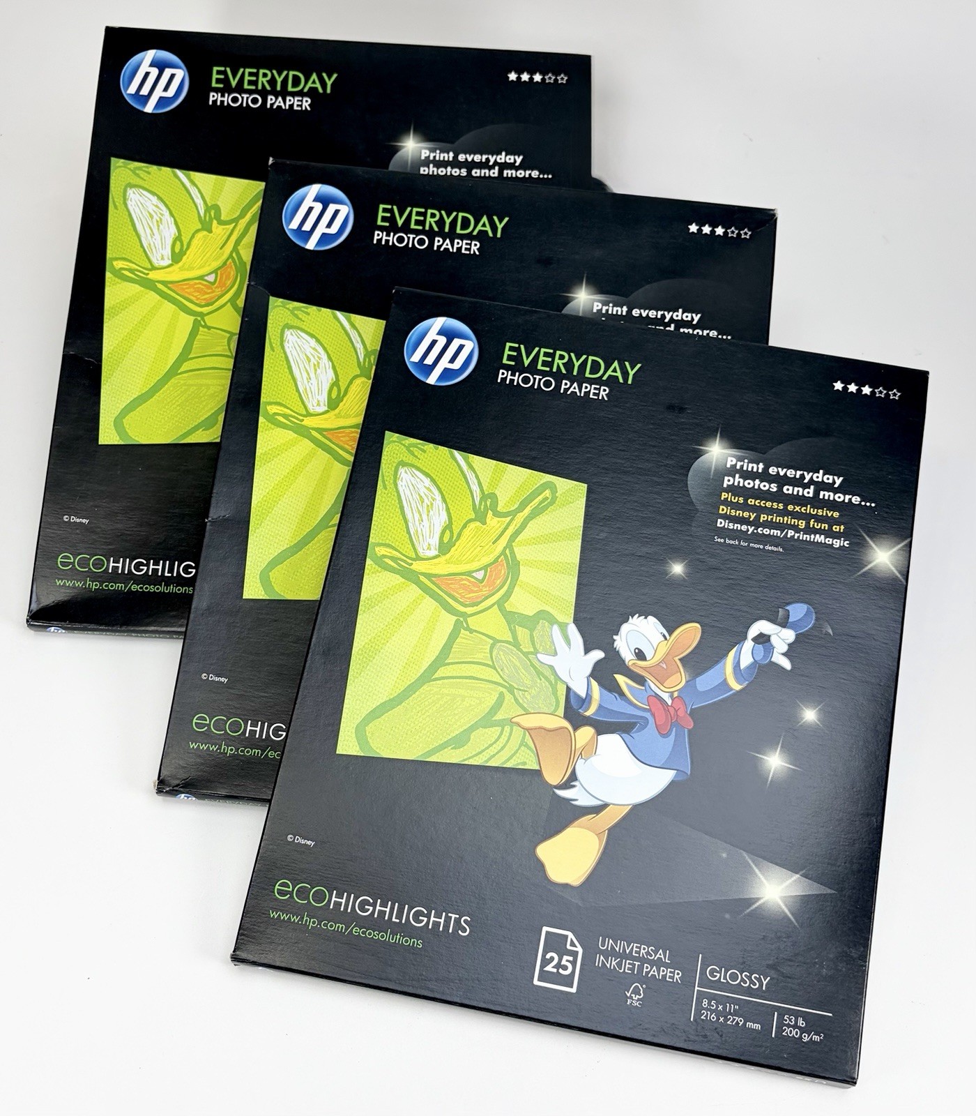 HP Everyday Photo Paper, Glossy, 52 lb, 8.5 x 11 in. (3 packs of 25) 75 Sheets