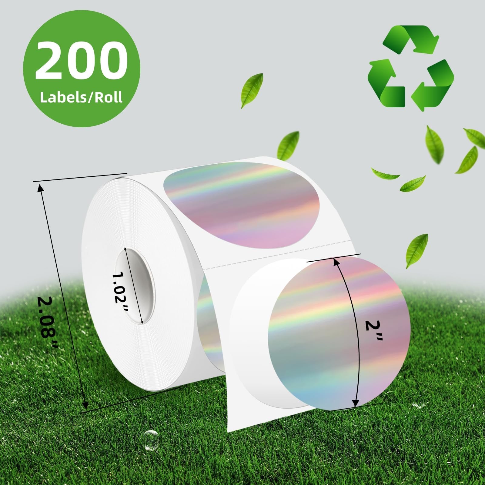 2 Inch Circle Thermal Label Stickers, Holographic Round Direct Thermal Sticke…