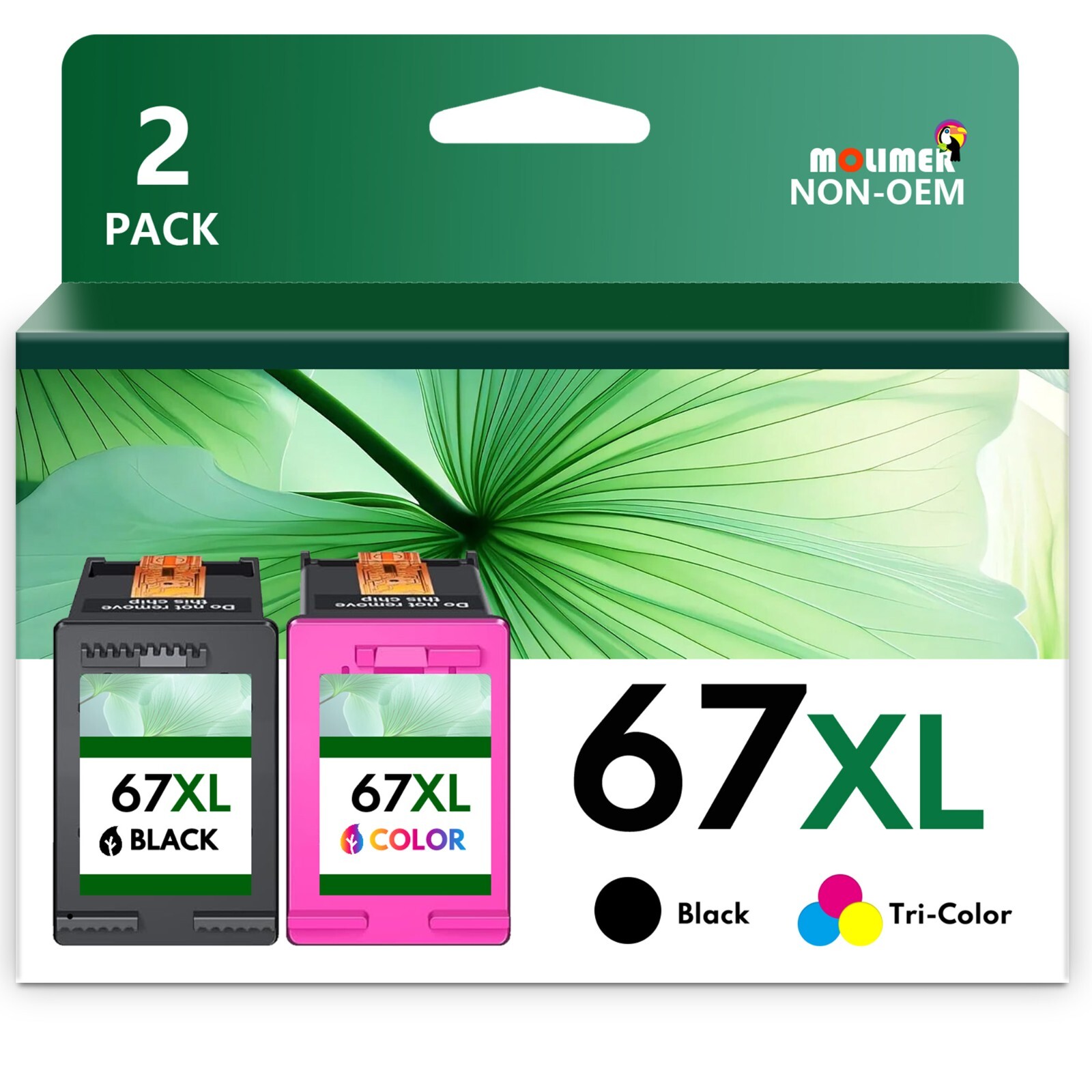 67XL 2 Pack Black/Color Ink Cartridge Replacement for HP 67 Ink DeskJet 2700