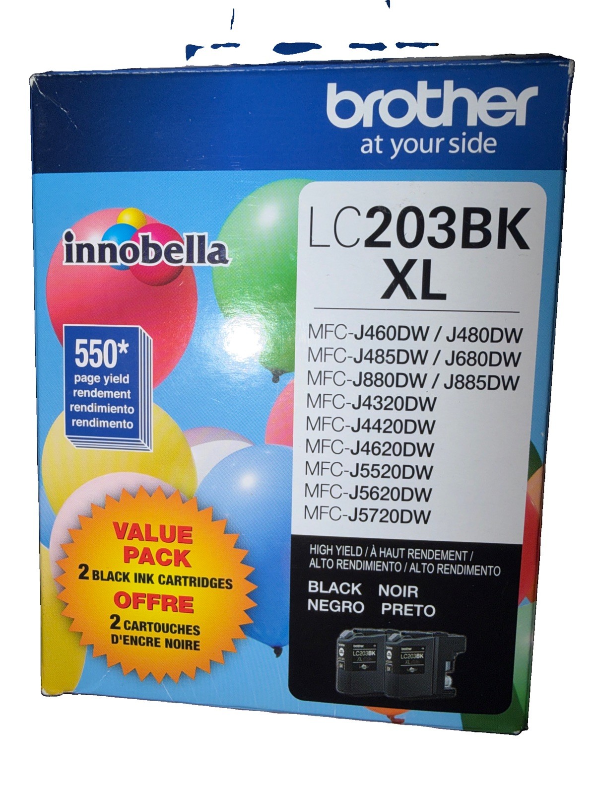 Brother LC203BK XL Black Ink Cartridge 2-Pack High Yield Exp. 2019
