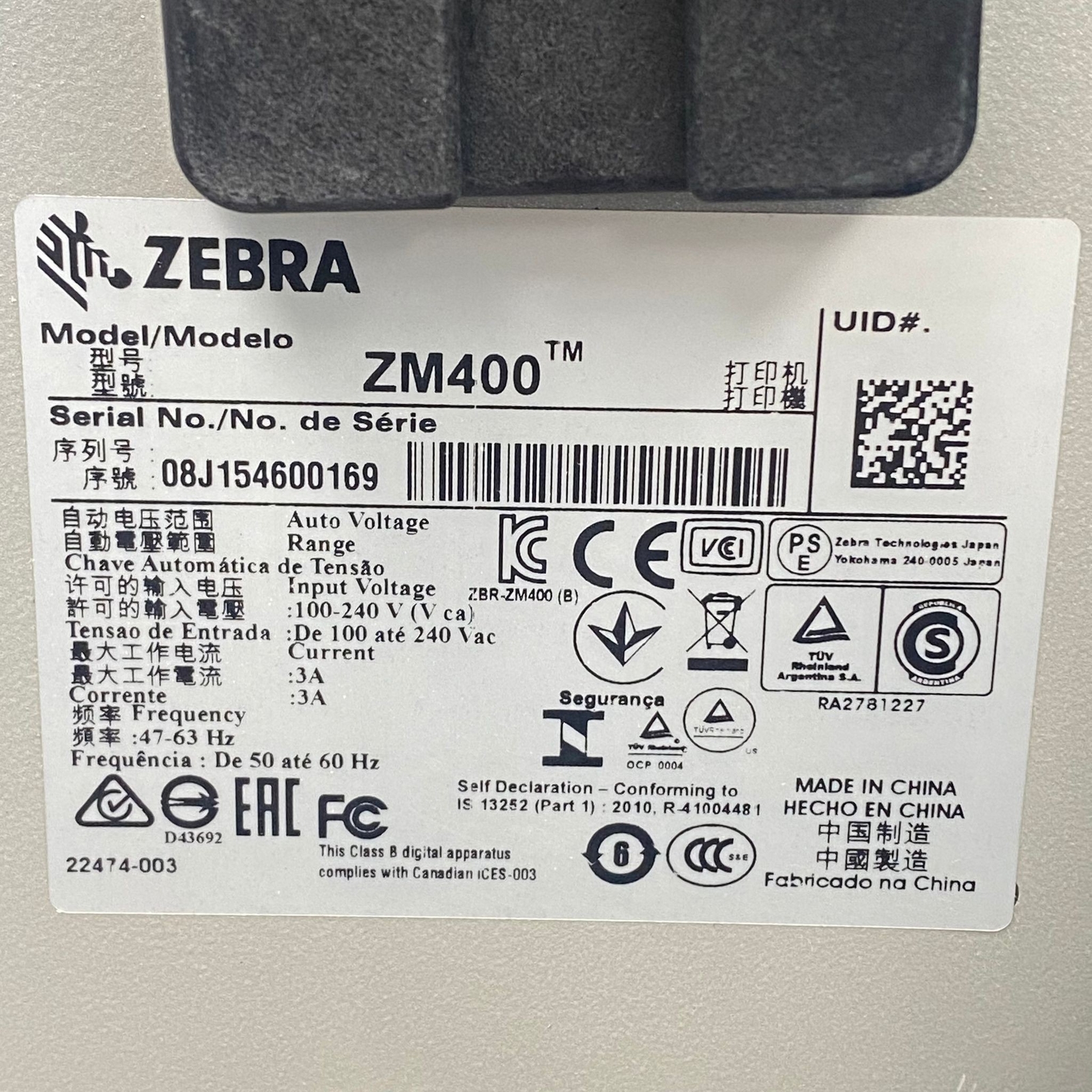 Zebra ZM400 Direct Thermal Label Barcode Printer ZM42Z-2001-4100D w/Peel Rewind