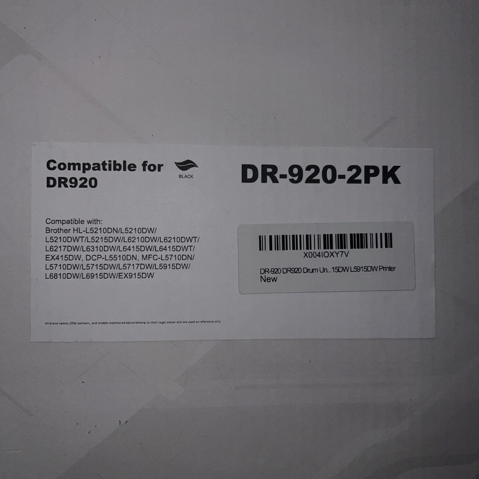 DR-920 DR920 Drum Unit Black 2 Pack Compatible Replacement for Brother SEALED
