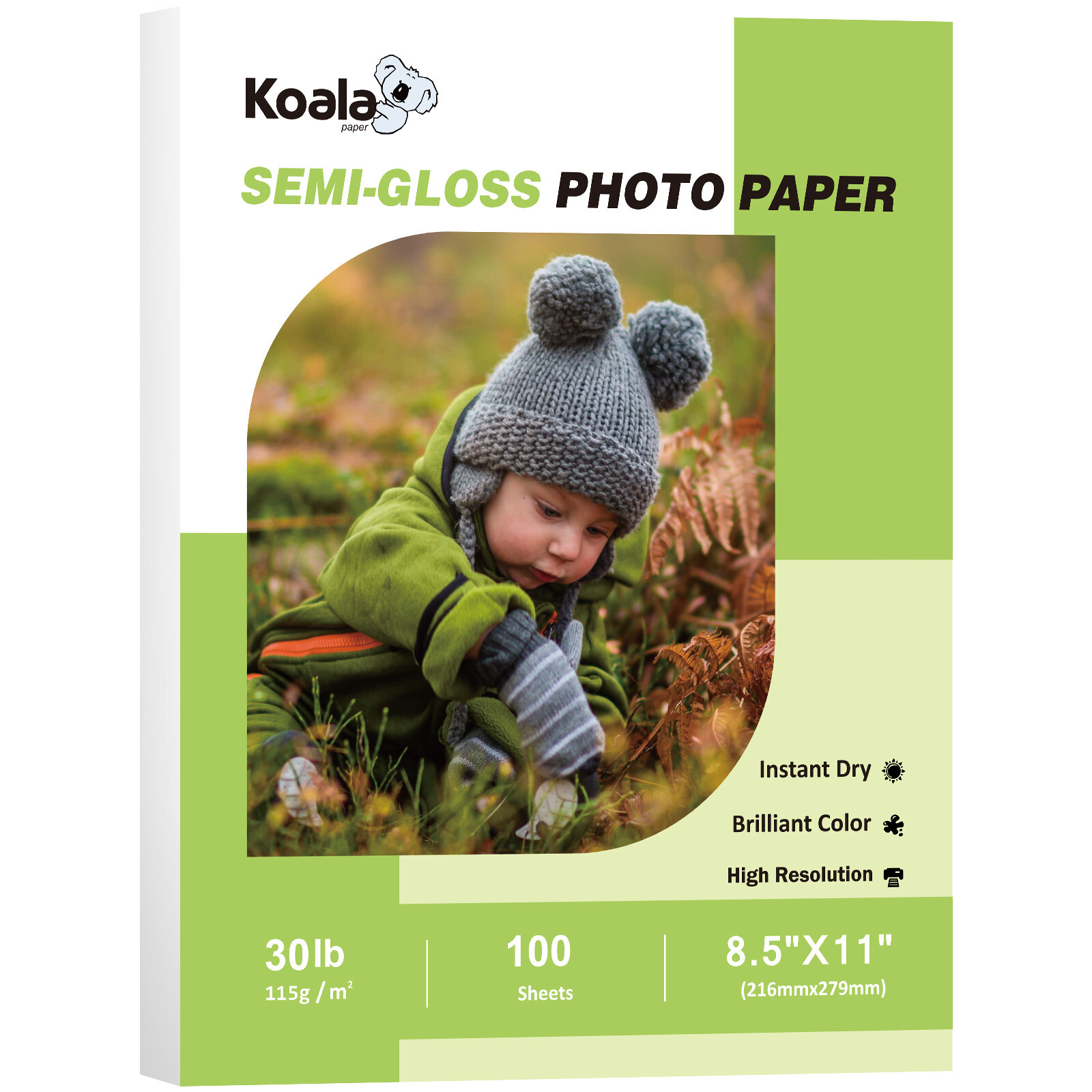 100 Koala Semigloss Printer Photo Paper 8.5×11 for Inkjet + Laser 30lb 115g Thin
