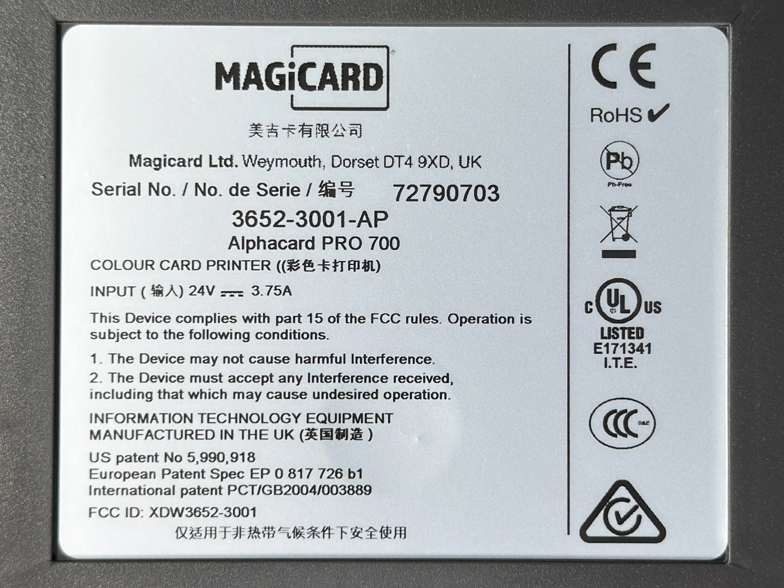 TESTED AlphaCard PRO 700 Single-Sided Color ID Card Badge Printer USB Ethernet