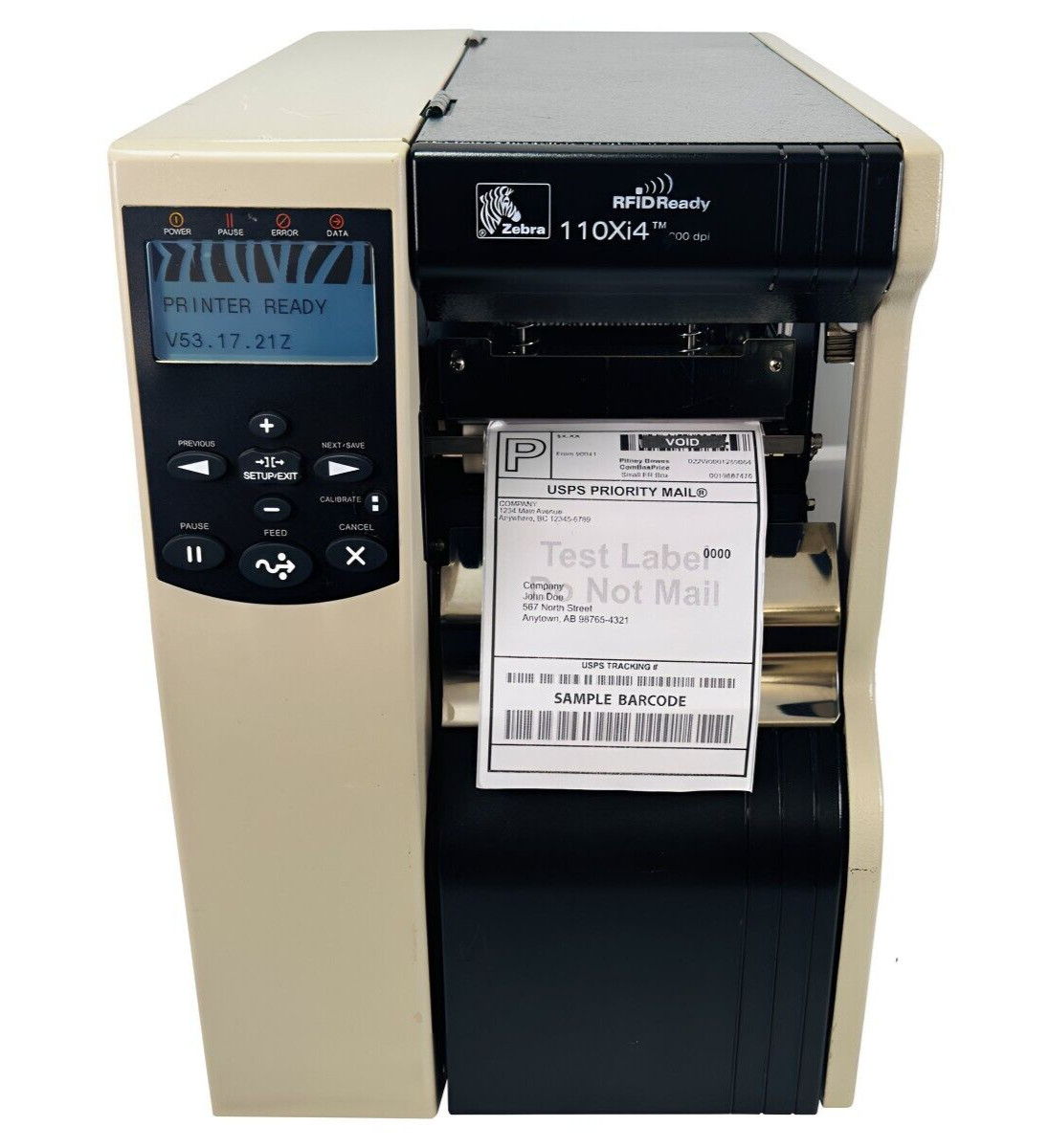 TESTED Zebra 110Xi4 Thermal Transfer Barcode Label Printer 600Dpi USB LAN Serial
