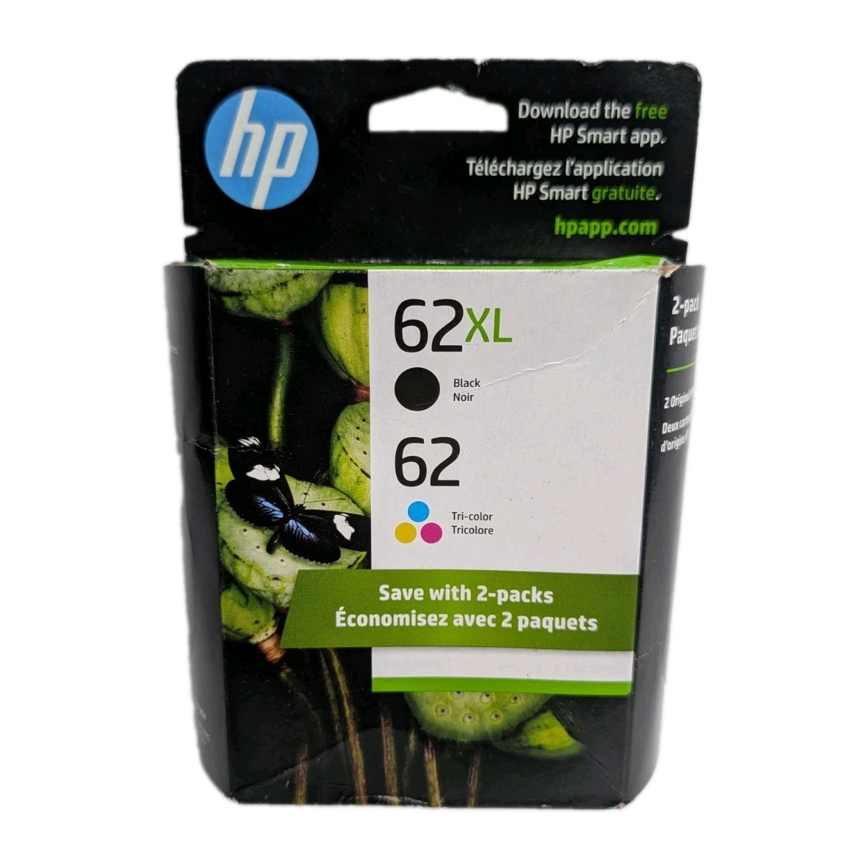HP 62XL + 62 Black High Yield & Tri-Color Combo 2-Pack Cartriges 02/2026