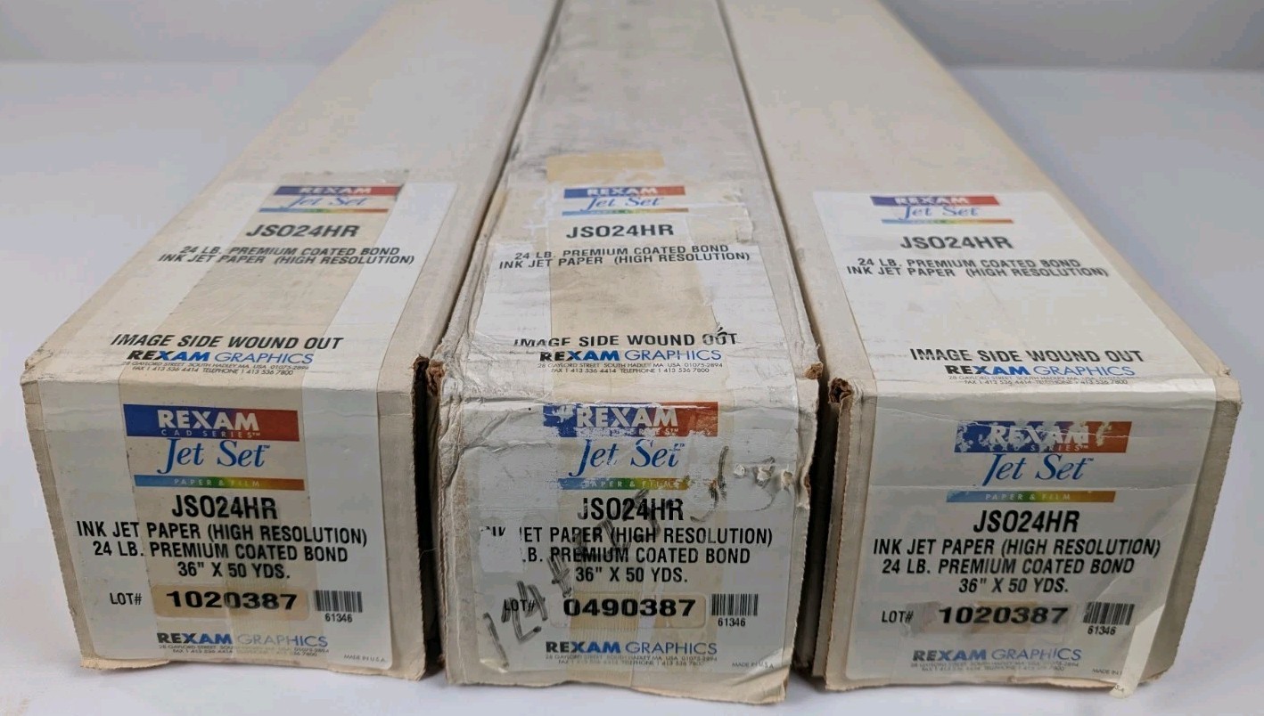 3-Rexam JetSet-JS024HR-Inkjet Paper (High Res) 24lb, 36in x 50yds, Coated Bond