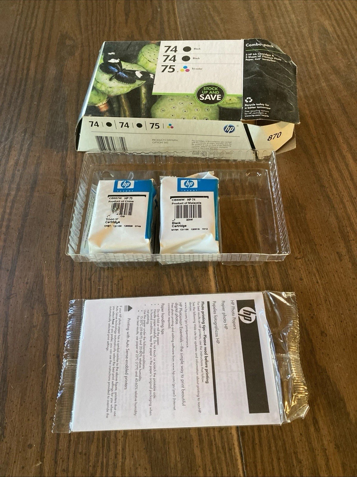 Genuine HP 74+75 Ink Cartridges – Black/Tri-color – Combo-NEW Open Box May 2014