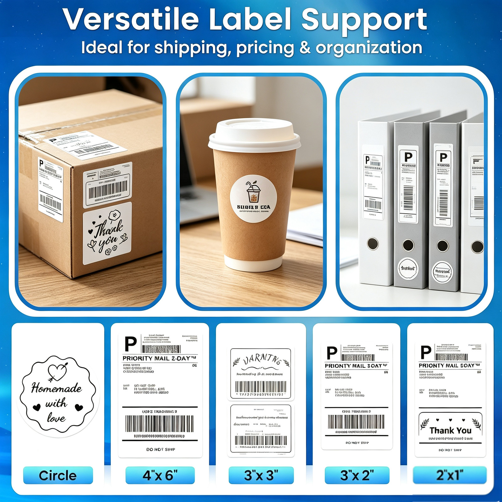 4×6 Bluetooth Thermal Label Printer+30 sheets Shipping Labels for USPS FedEx UPS