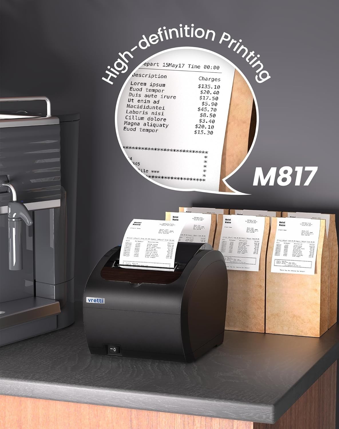 Vretti M817 VRETTI Thermal Receipt Printer, 3’1/8 80mm USB Serial LAN Port BNIB