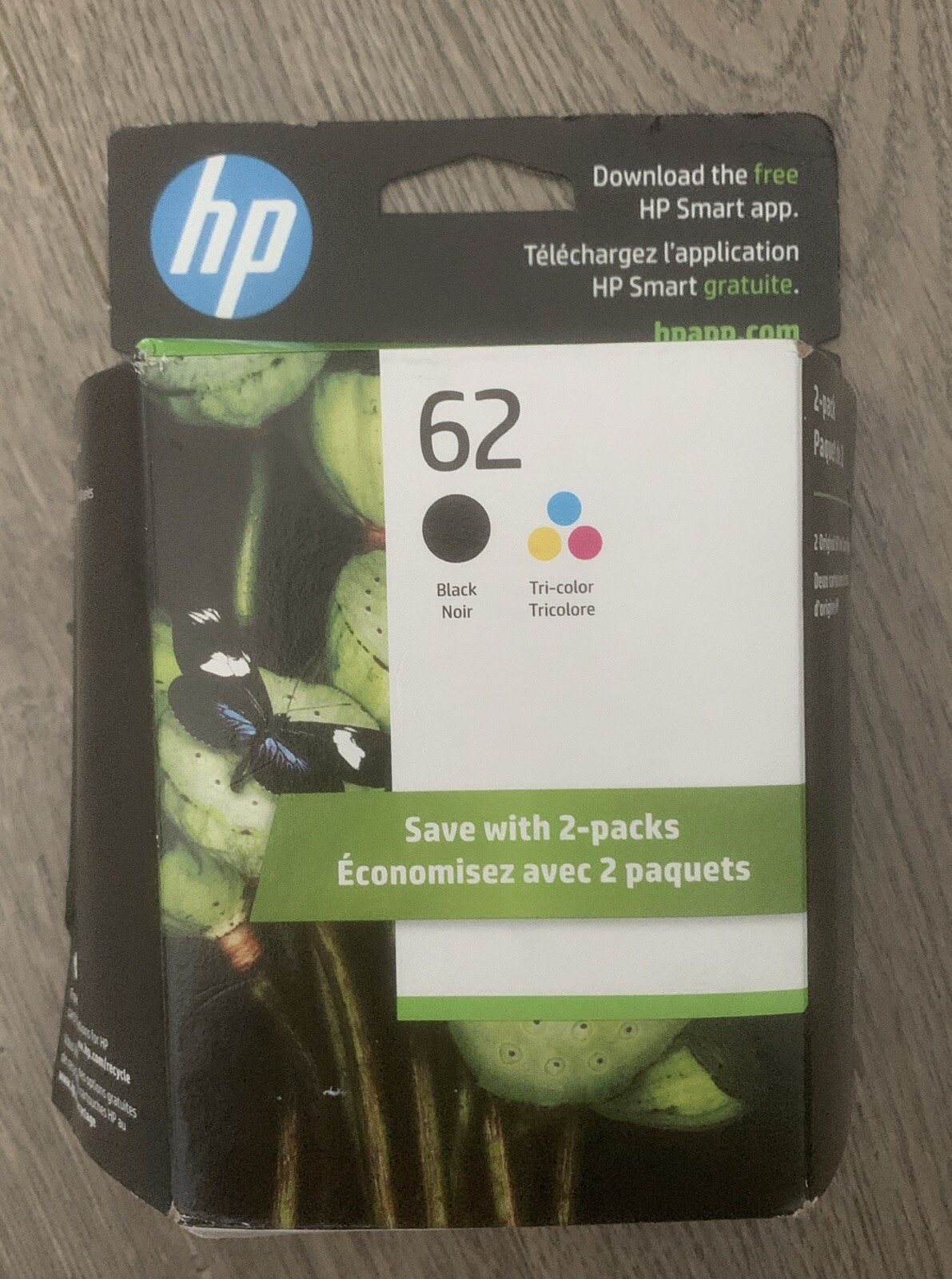 2pack HP 62 Black + Tri-color Original Ink Cartridges, N9H64FN#140 Exp:feb 2026