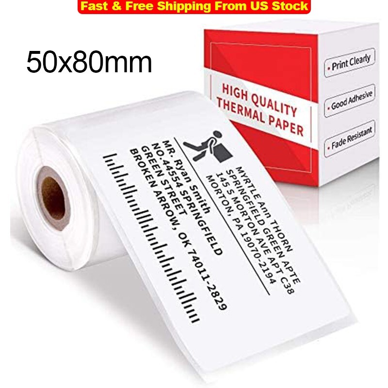 10Roll 50*80mm Sticker Label Adhesive Tag Paper for Phomemo M110/M220 Printer