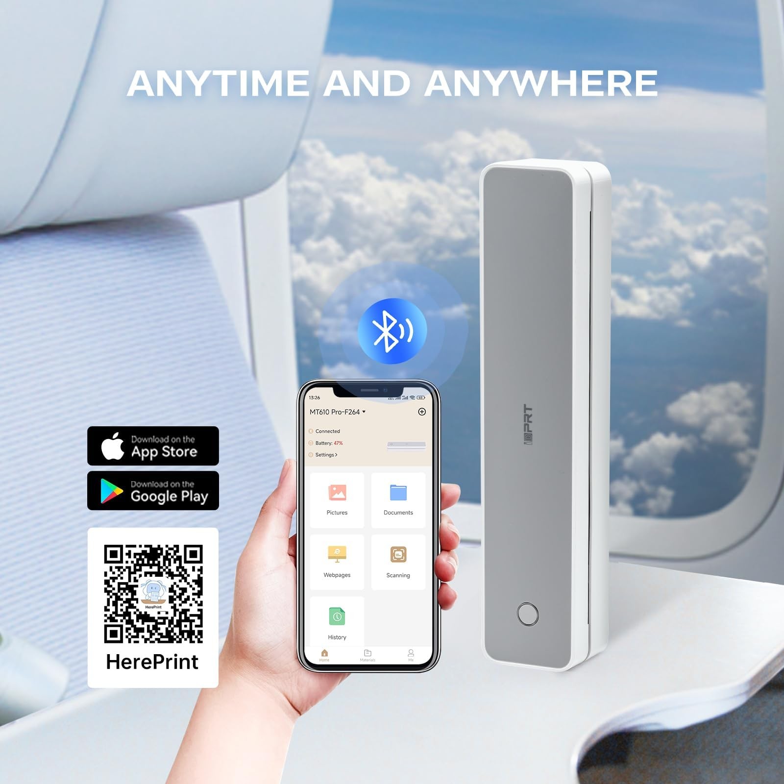 iDPRT Portable-Printer Wireless for Travel,300DPI Inkless Thermal Mini, White