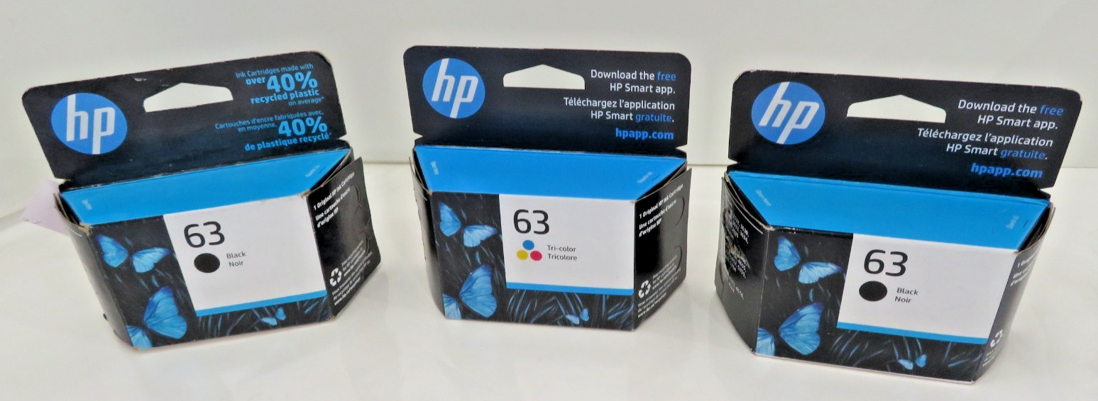 EMPTY HP 63 Combo Ink Cartridges Two HP 63 Black One HP 63 Color