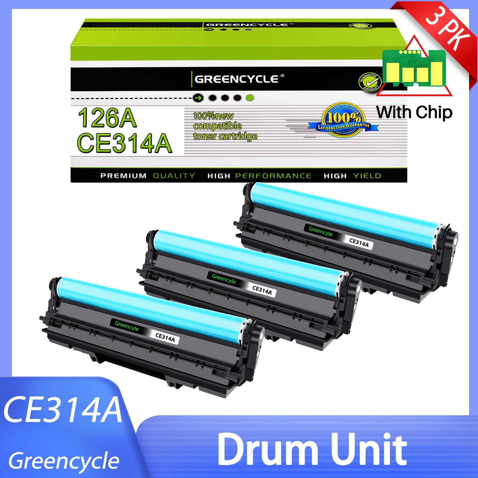 3PK Black CE314A Imaging Drum unit For HP LaserJet M275 M275nw CP1025 CP1025nw