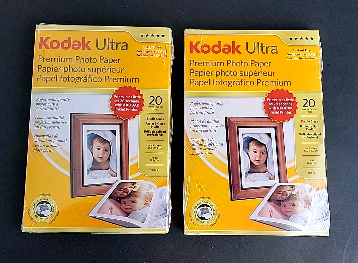 2 Kodak® Ultra Premium Photo Paper, Gloss, 4″ x 6″ (20 Sheets ea) – New & Sealed