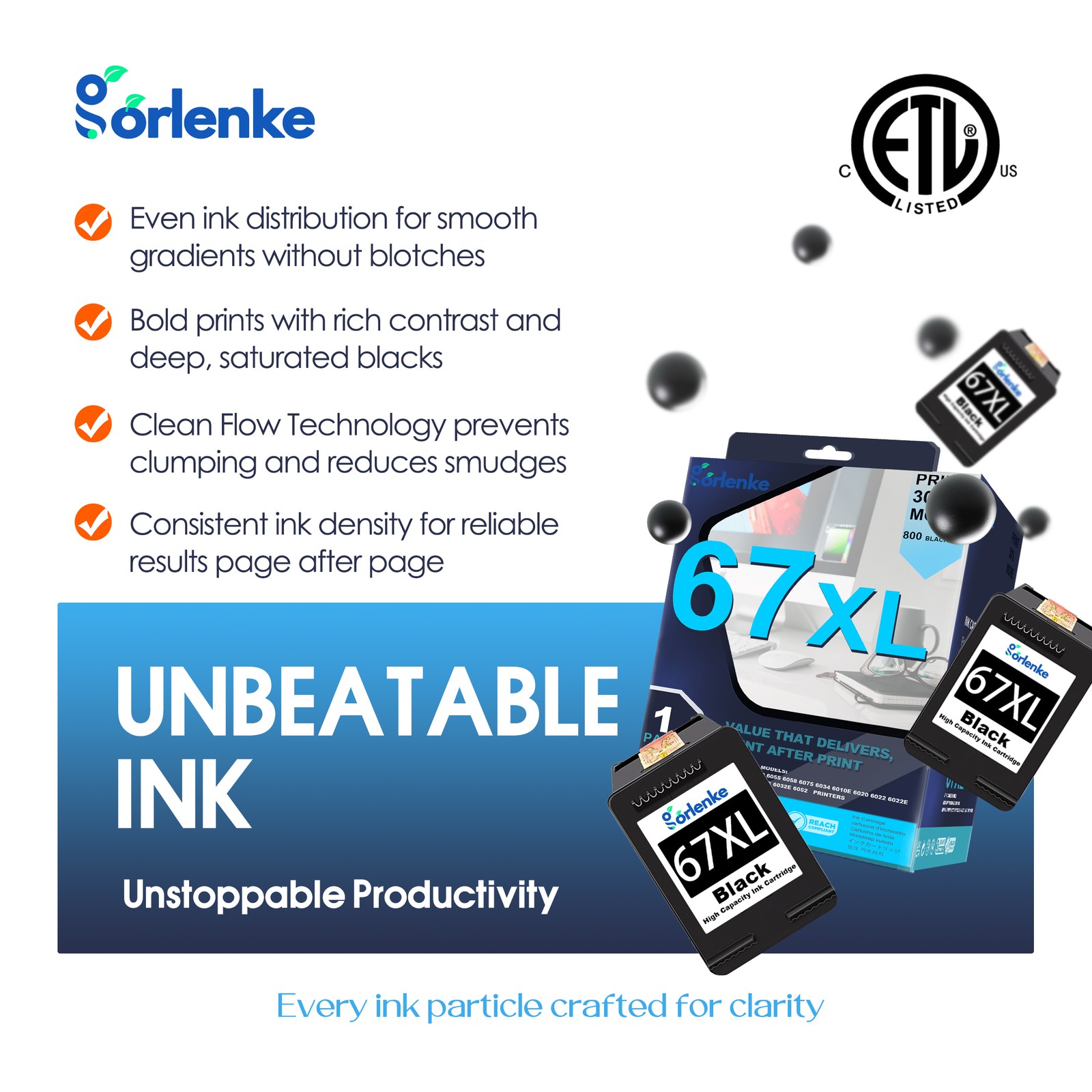 67xl Ink Cartridge Combo 67 Ink Compatible for HP Deskjet 2723 2723e 2755 2725