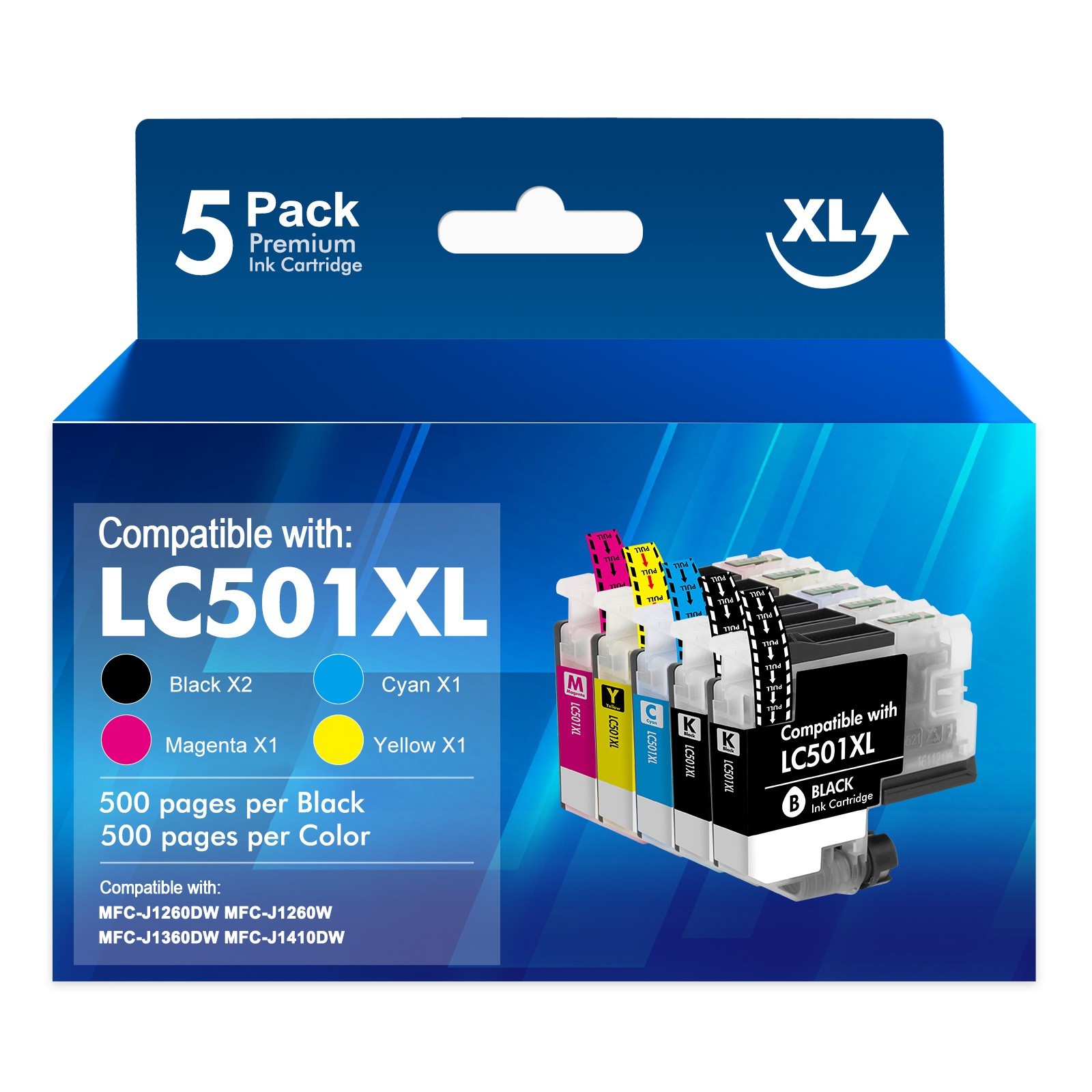 LC501XL INK Cartridge Fits Brother 501XL MFC-J1260DW J1260W J1360DW J1410DW INK