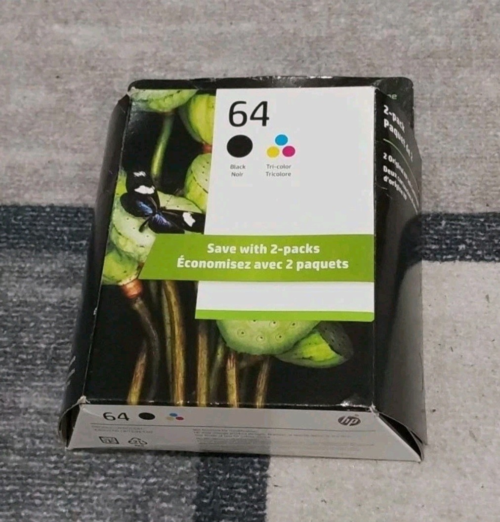Genuine HP 64 Black & Tri-color Ink Cartridges, X4D92AN Dated 10/26+ New D***