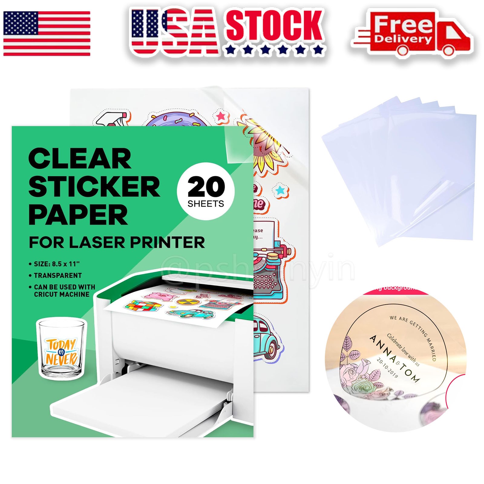 For Laser Printer Printable Clear Sticker Transparency Vinyl Sticker Waterproof
