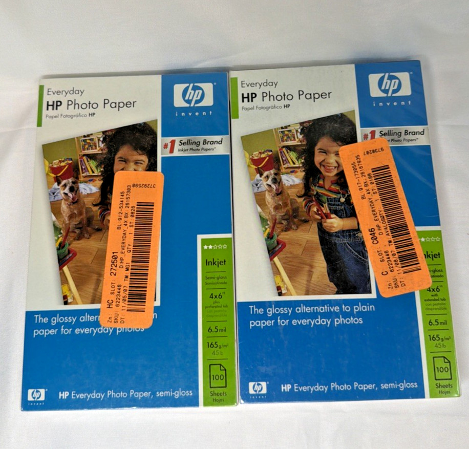 2 HP Everyday Photo Paper 4×6 Semi-Gloss 100 Sheets/Pack 200 Sheets Total