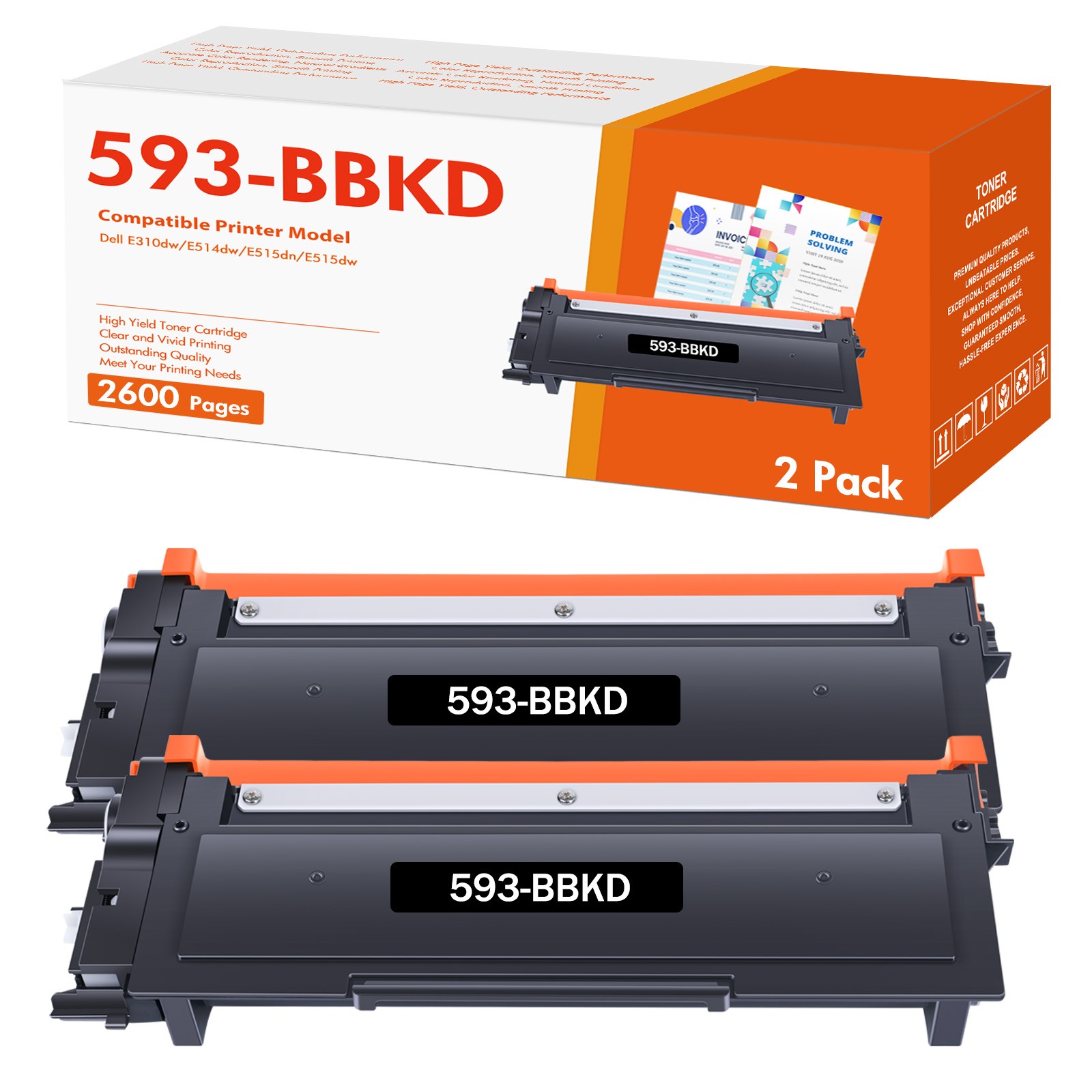 2-Pk/Pack E310 Toner Compatible For Dell E310DW E515DN E515DW E514DW 593-BBKD