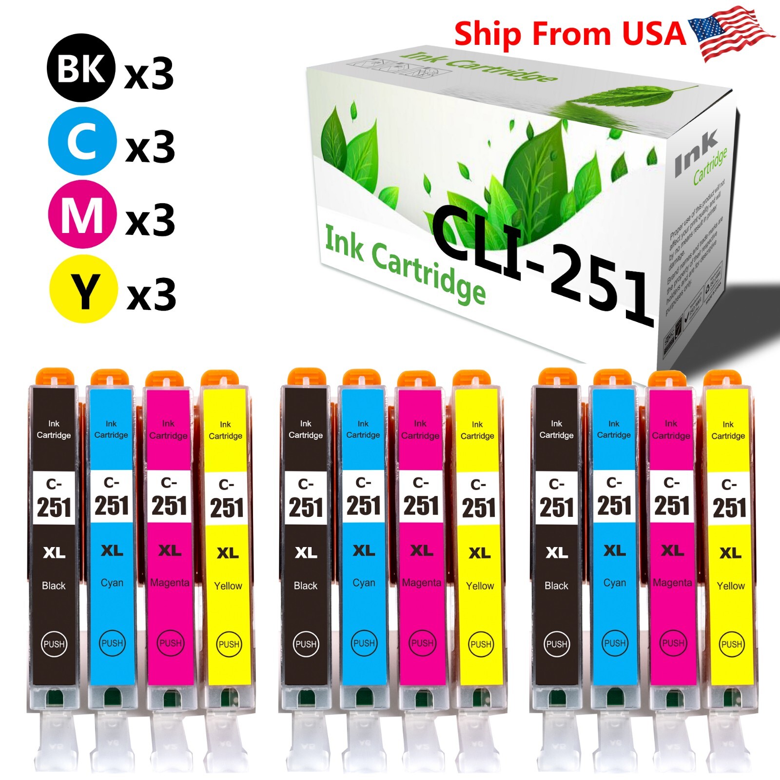 12PK CLI 251XL Ink Cartridge for Pixma IP7220 IP8720 iX6820 Printer