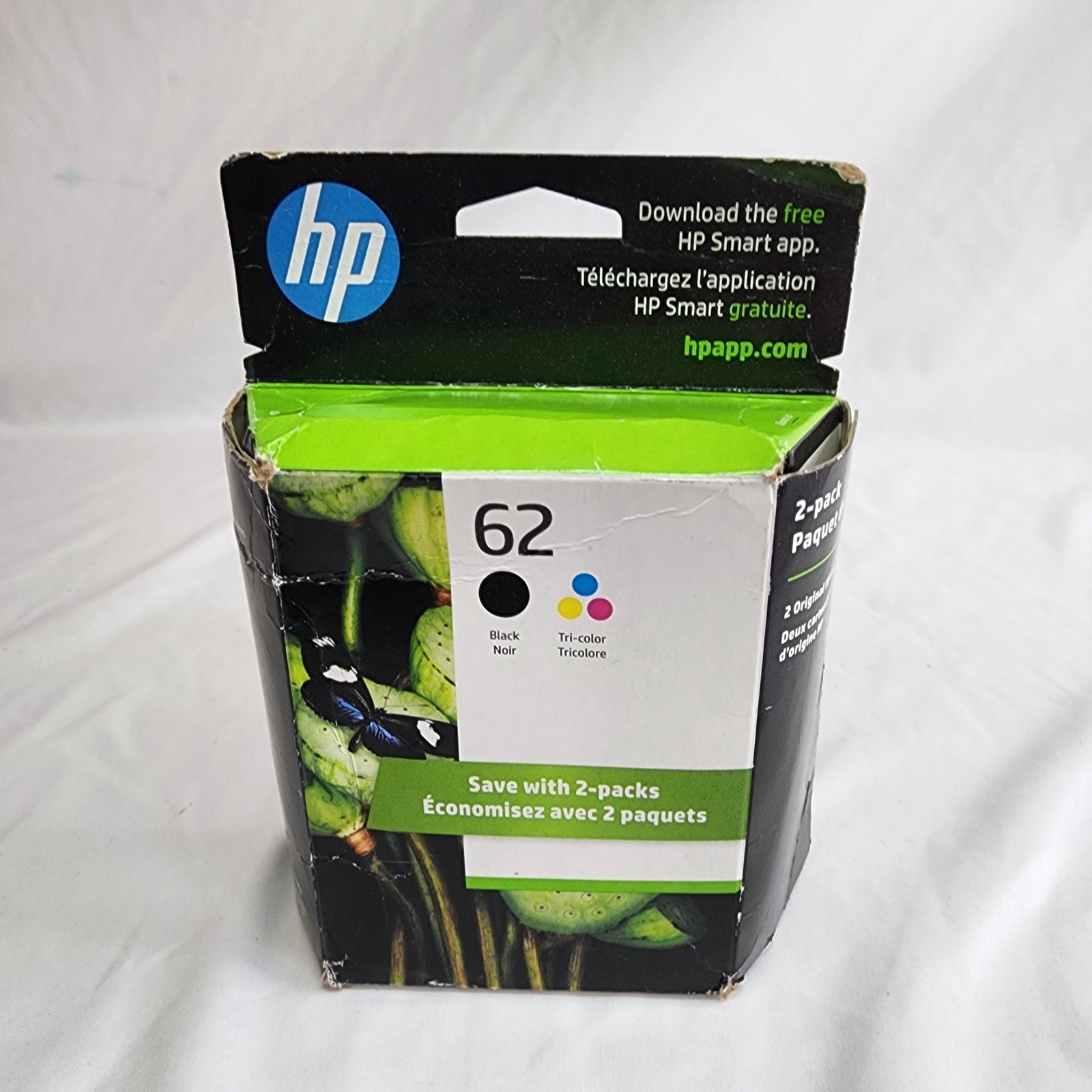 Genuine HP 62 Black & Tri-Color 2-Pack Ink Cartridges N9H64FN#140 New