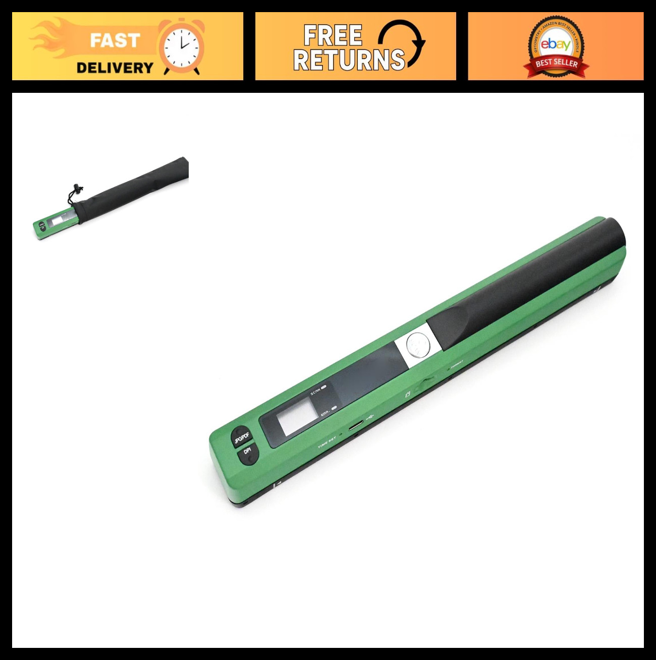 Portable A4 Handheld Document & Receipt Scanner, 900 DPI, JPG/PDF, Green