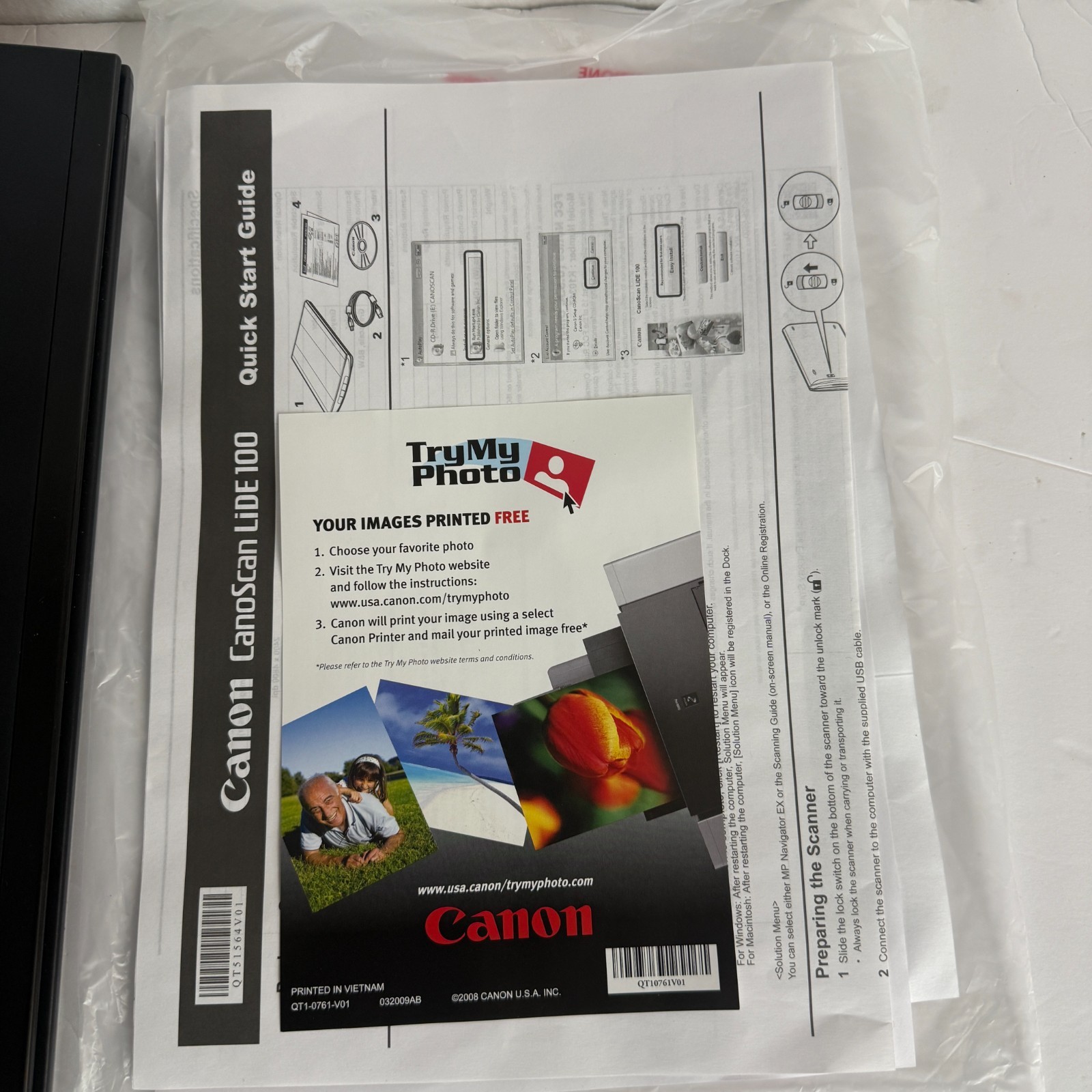 Canon CanoScan LiDE 100 Color Image Scanner 2400dpi USB Black EUC