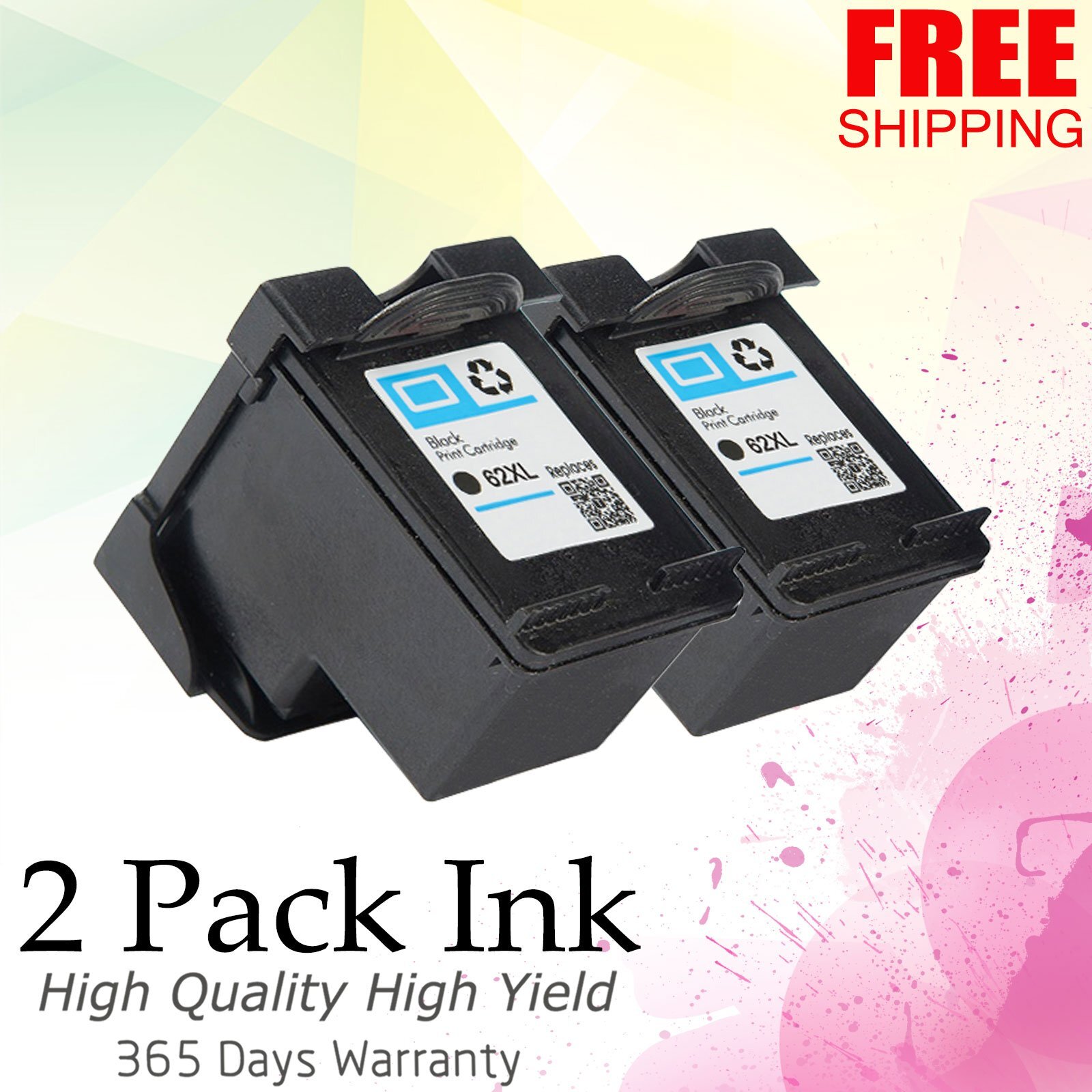2 Pack 62XL Bk Ink Cartridge For HP ENVY 5646 5661 5665 5663 7640 7645 C2P05AN