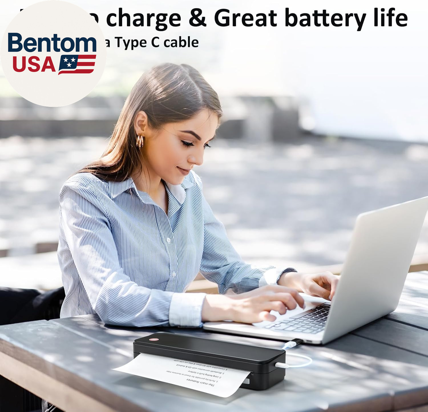 Inkless Portable Printer for Travel, Wireless Thermal Printer Supports 8.5 X 11