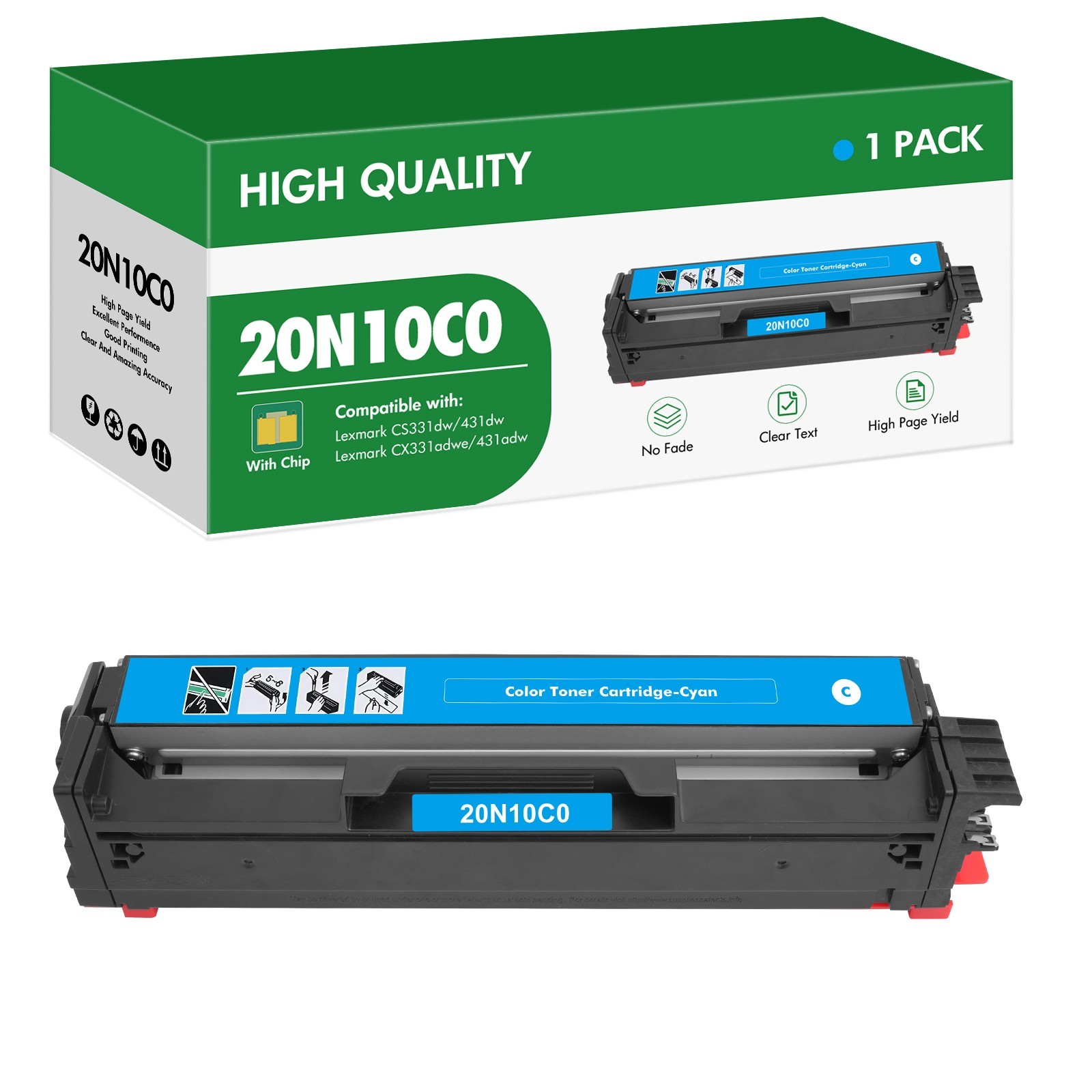 20N10C0 Cyan Toner Cartridge Compatible for Lexmark CS331 CS431 CX331 CX431