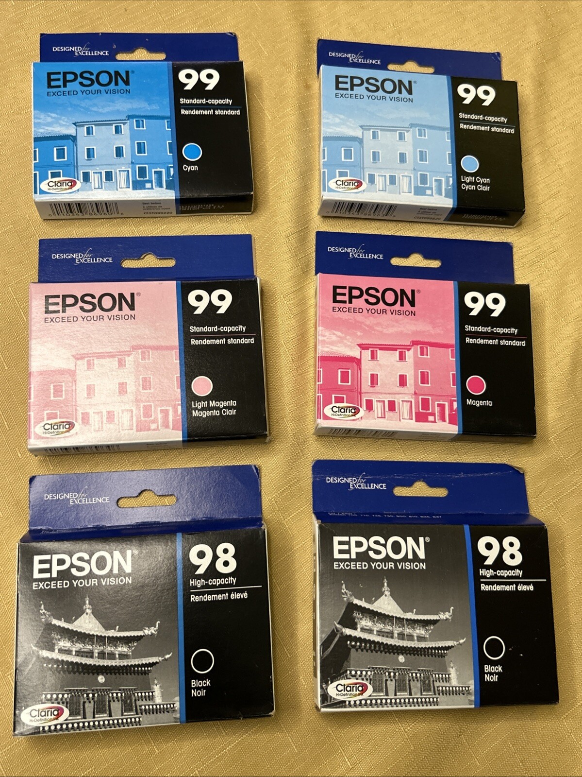 Pack of 6 Epson Ink Cartridges 2 Magenta, 2 Cyan, 2 Black – 2025-2026-2027 -New-