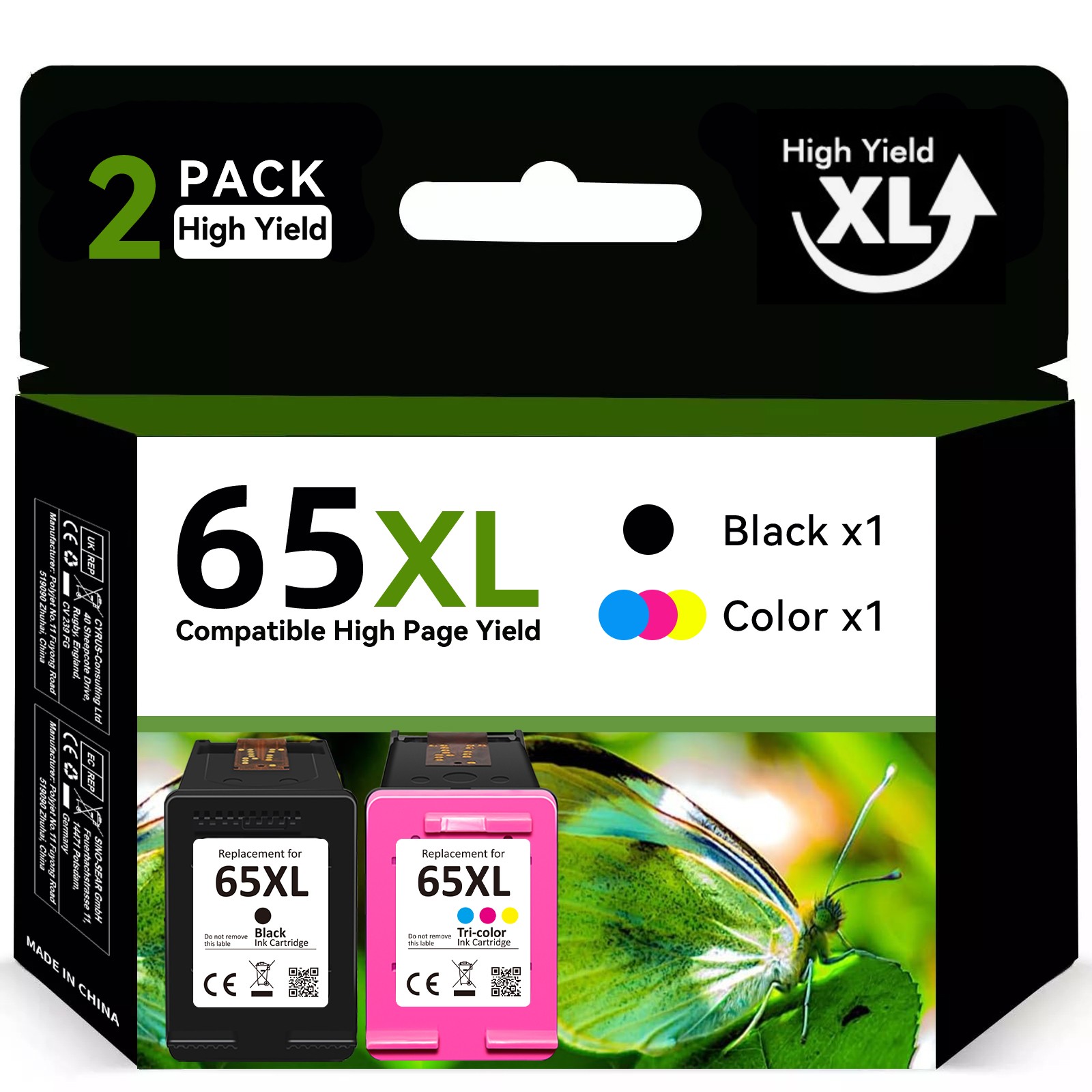 65XL Ink Cartridge Black Color For HP Deskjet 2600 2652 2636 ENVY 5010 5052 5055