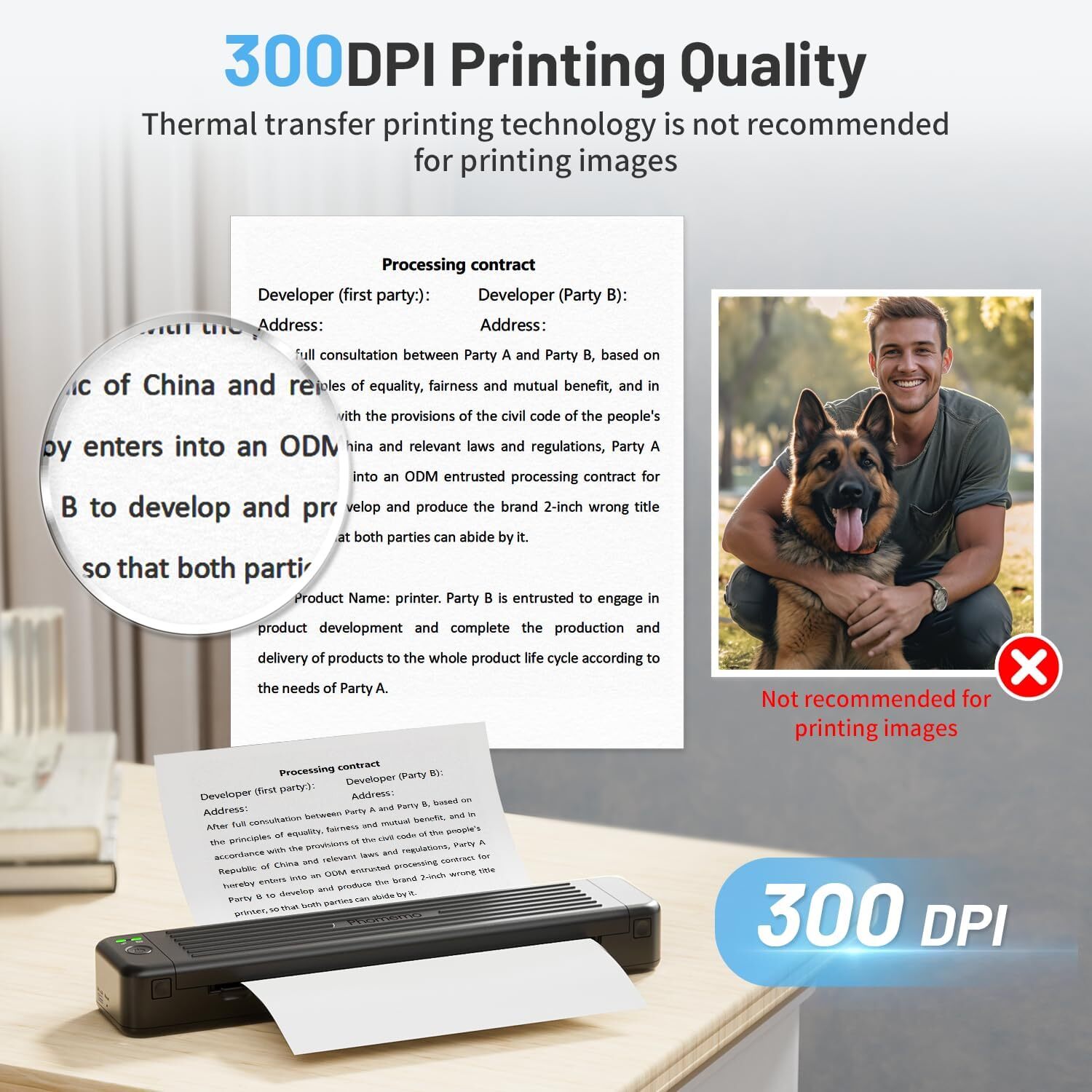 Thermal A4 Portable Printer Wireless Inkless for US Letter & Normal A4 Paper