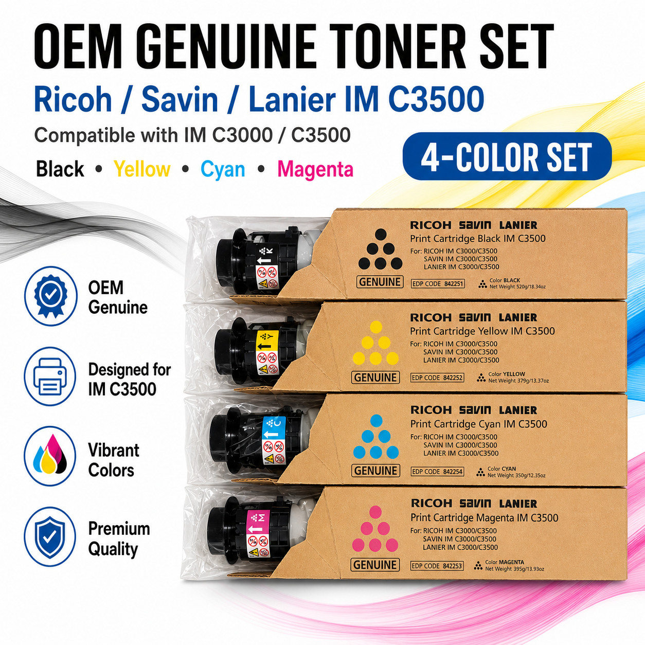Genuine Ricoh IM C3000 IM C3500 Toner Set OEM CMYK – New Sealed