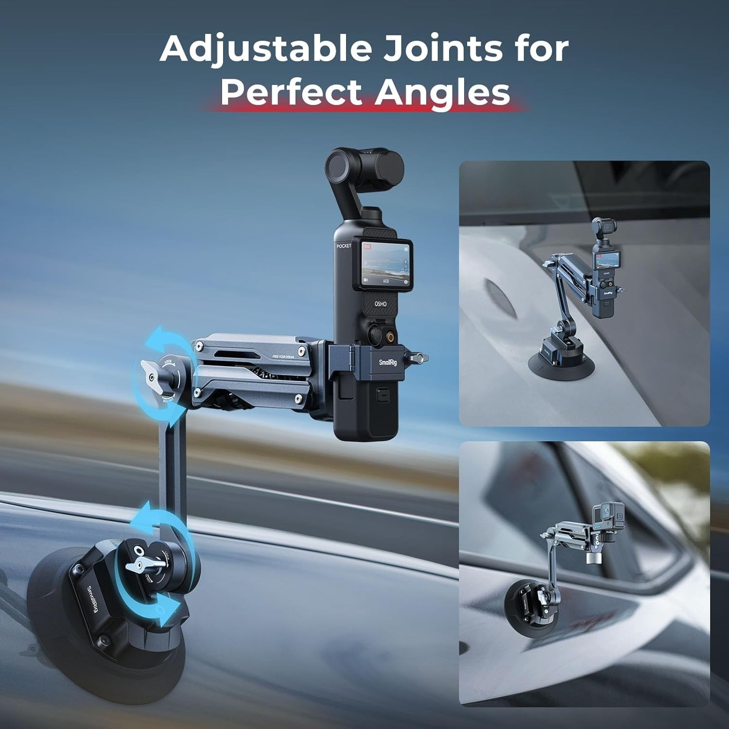 SmallRig Mini Electronic Shock Absorber Arm, 5in Suction Cup Car Mount for DJI