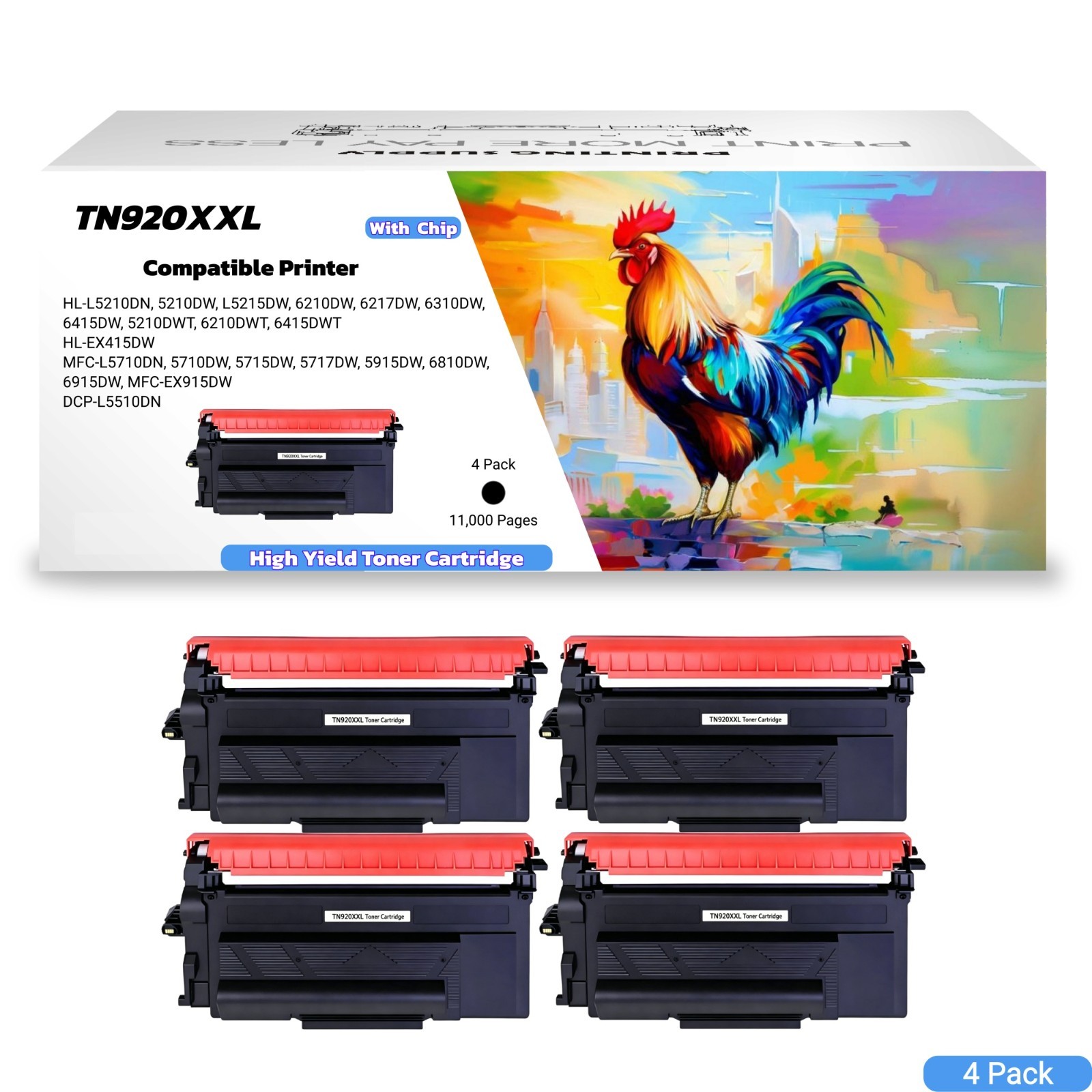 4PK Compatible TN920XXL Toner With Chip For Brother HL-L6415DW/6210DW High Yield