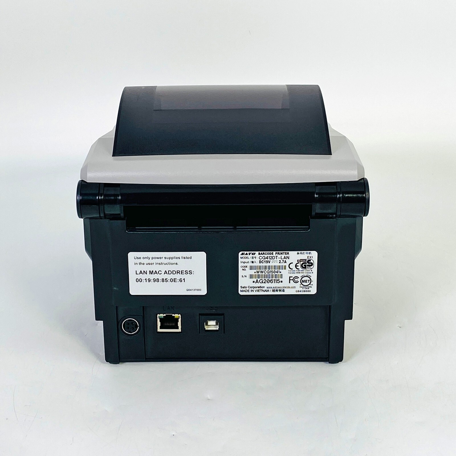 SATO CG412DT-LAN Direct Thermal Barcode Label Printer USB Ethernet No Adapter