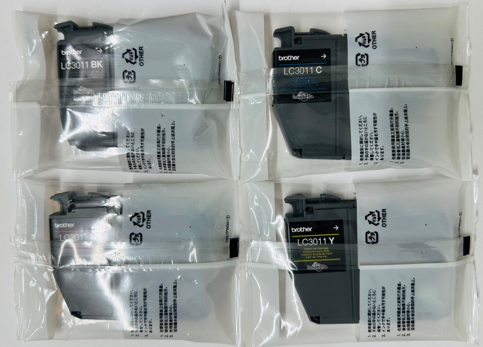New Genuine Brother LC3011 Black Cyan Magenta Yellow 4PK Starter Ink Cartridges