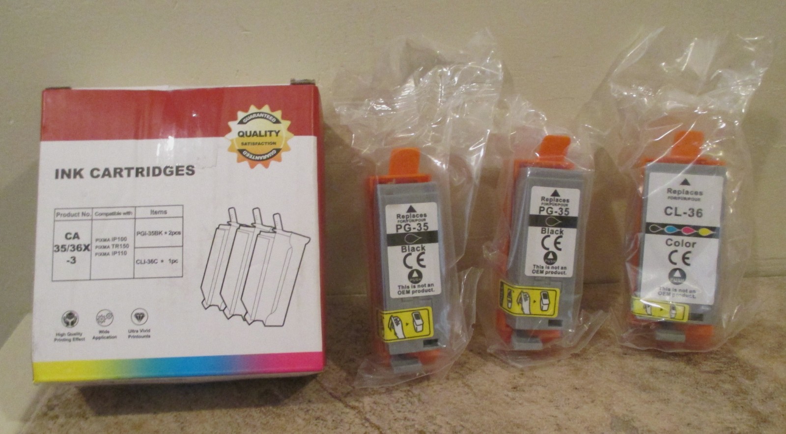 3 Pack of Ink Cartridges Ca 35/36X-3 – 2 Black/1 Color – NIP
