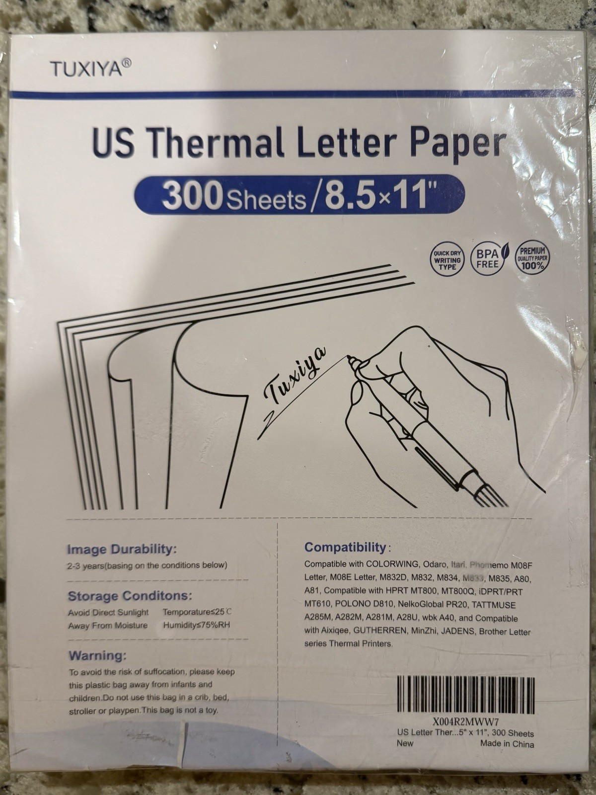 TUXIYA Thermal Letter Paper 8.5×11 300 Sheets Matte 100gsm White Brother