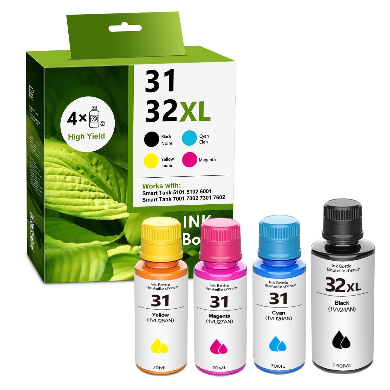 32XL/31 Black Cyan Yellow Magenta High Yield Ink Refills 4/Pack