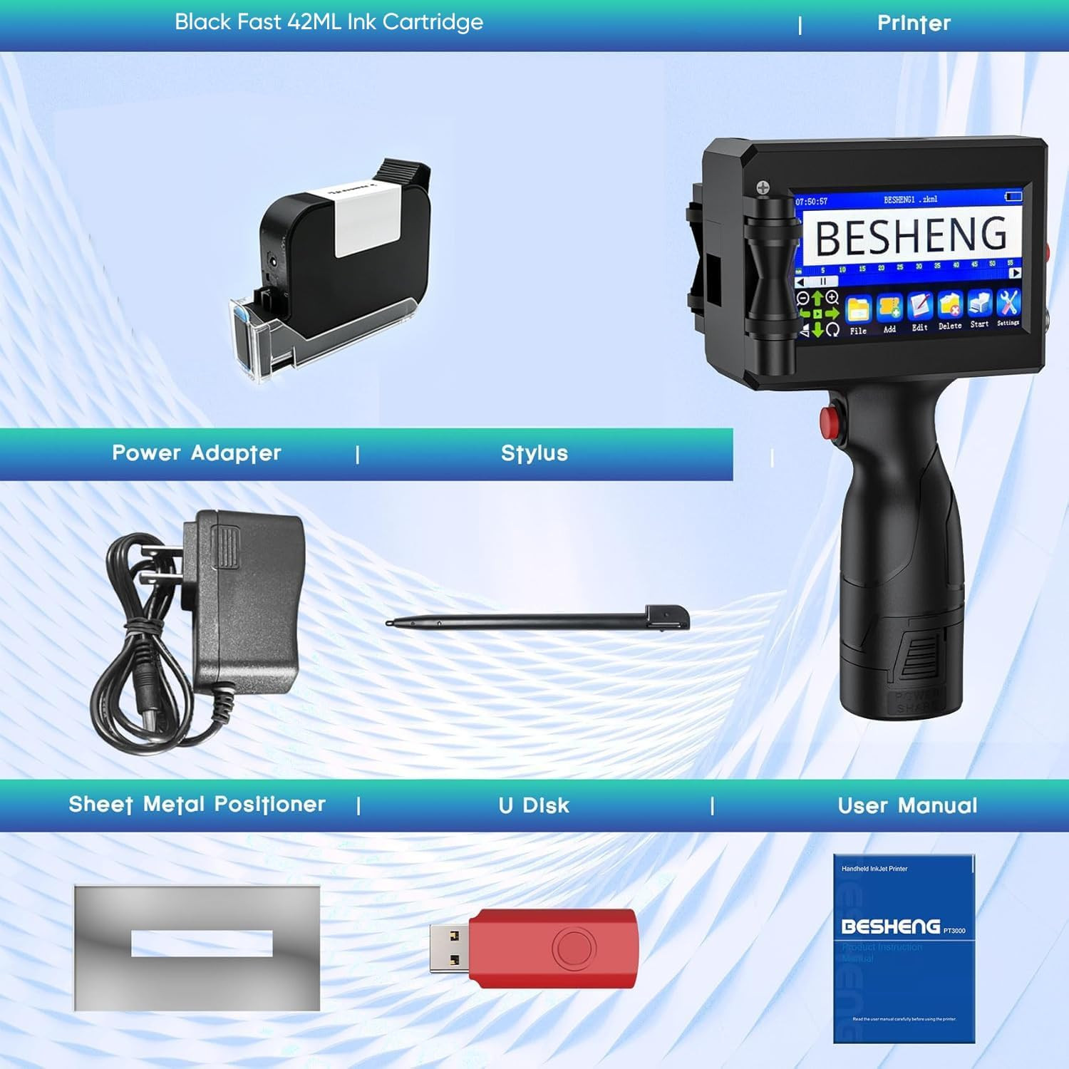 Handheld Inkjet Printer Gun PT3000 Printing Height 0.08-0.5Inch Inkjet Coder wit