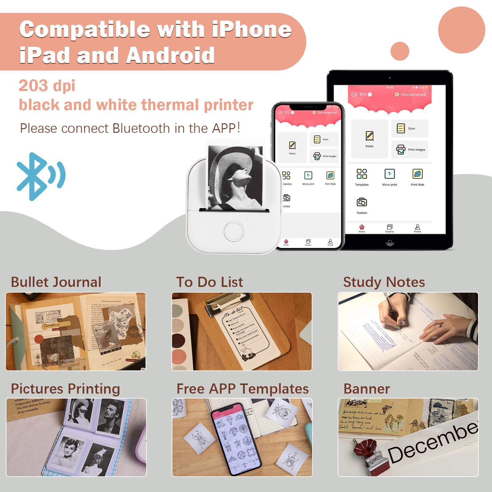 Phomemo T02 Mini Pocket Thermal Printer Wireless Bluetooth Photo Sticker Printer
