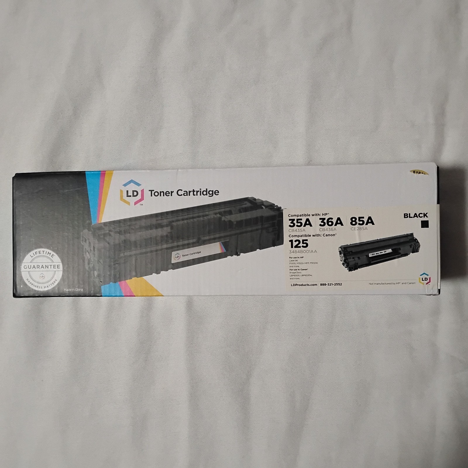 LD Black Toner Cartridge for HP 85A 35A 36A Canon 125 CE285A CB435A Open Box
