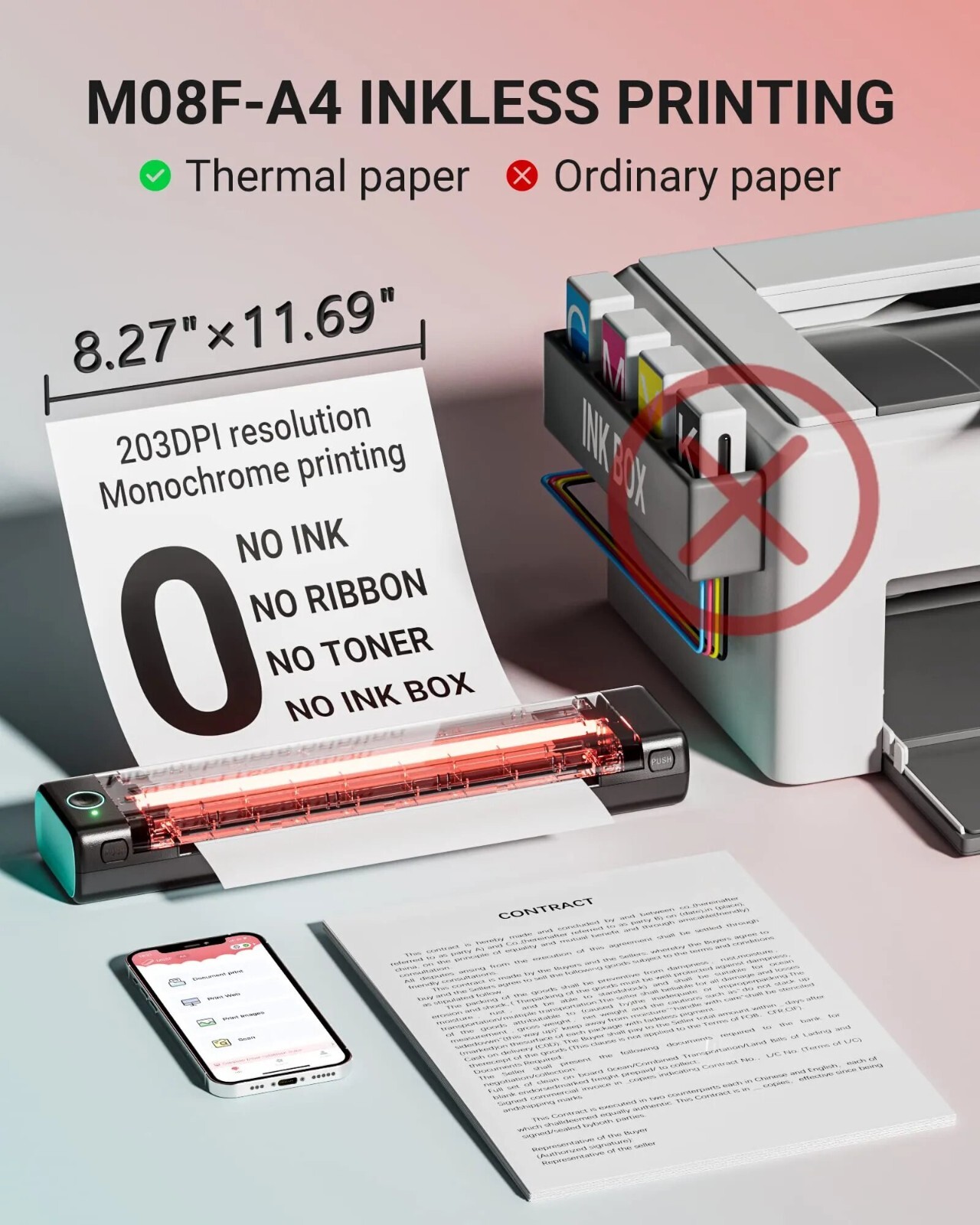 M08F A4 Wireless Thermal Printer Portable Handheld Bluetooth Mini